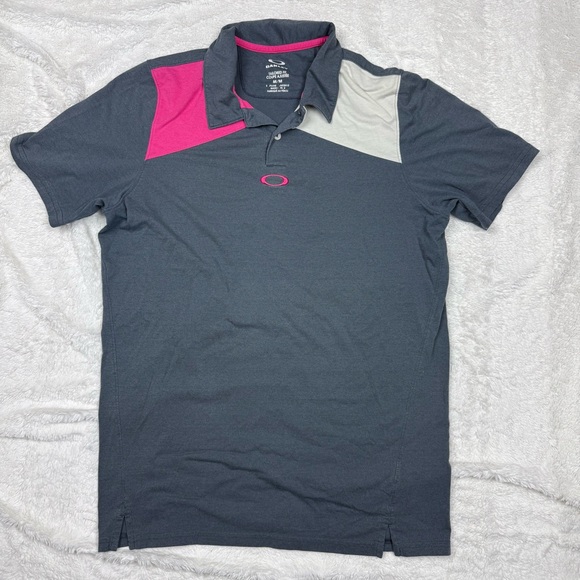 Oakley Colorblock Polo in Dark Blue, Pink, and Light Gray - Picture 2 of 5